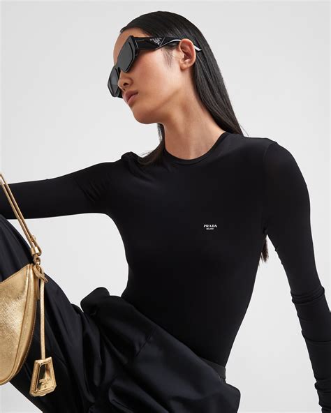 prada black bodysuit|Black Satin Jersey Bodysuit .